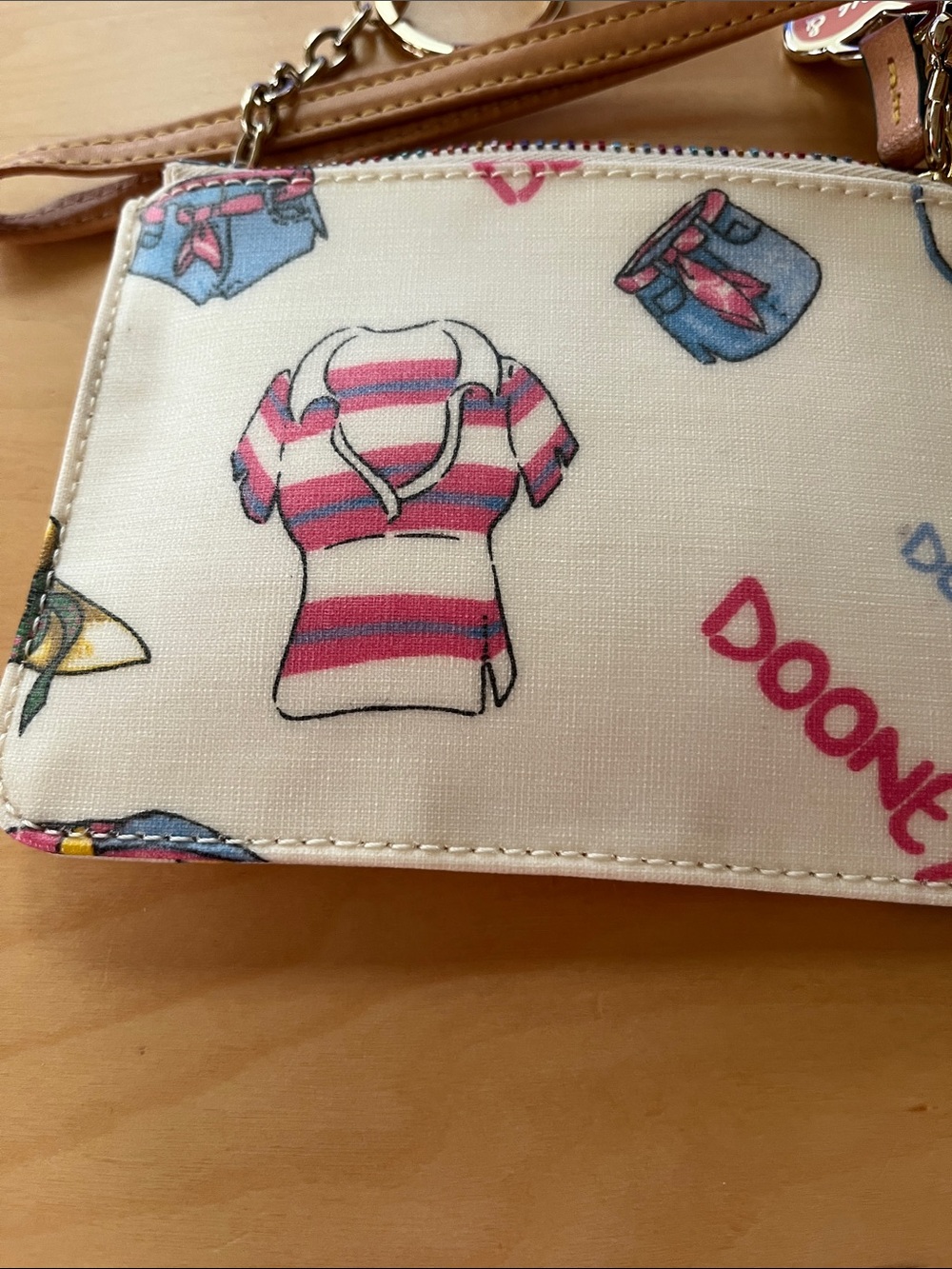 Dooney & Bourke Cream Wallet with Pink and Blue Motif and Heart Charm - Picture 10 of 11